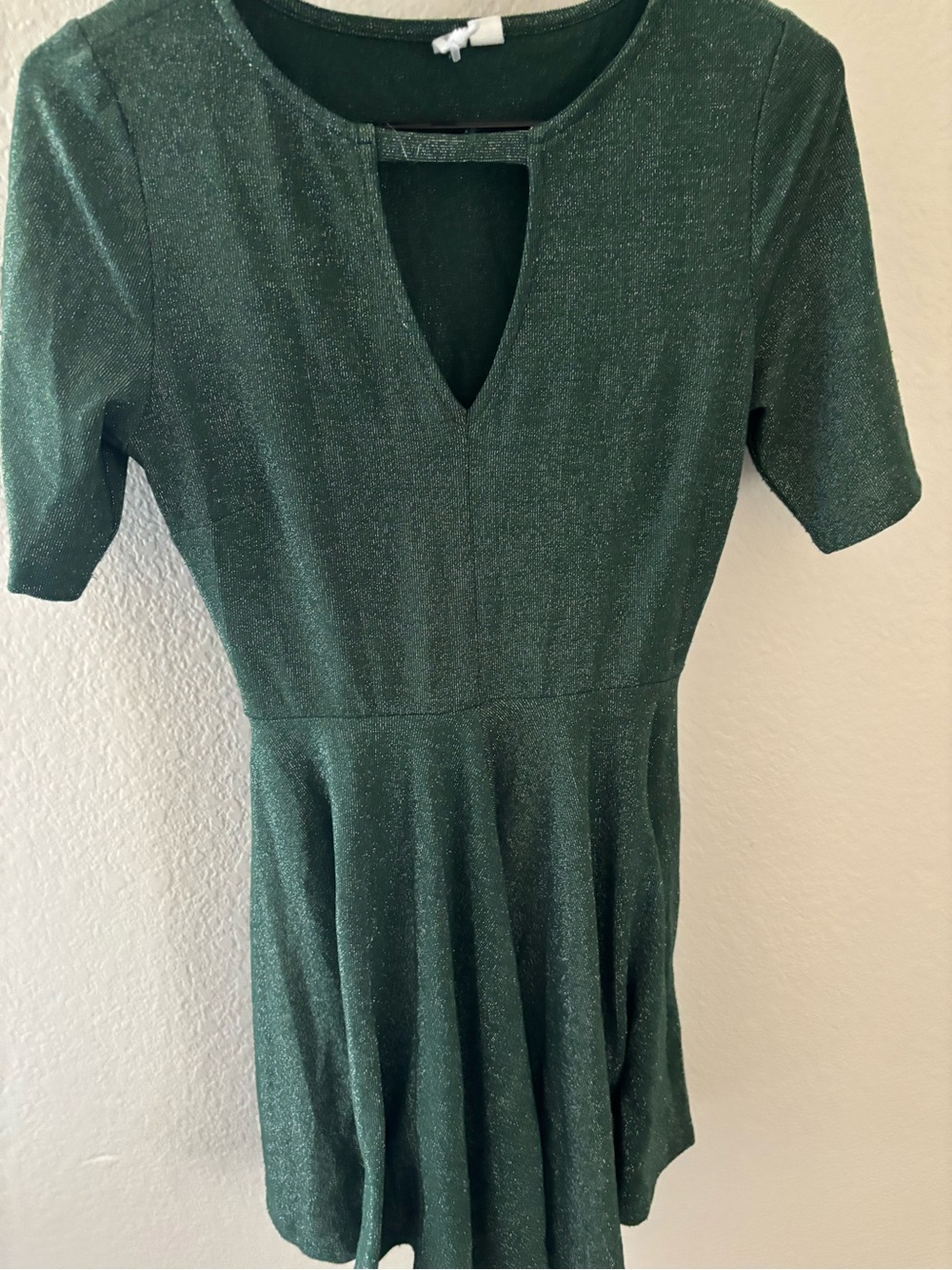 Teri Jon Emerald Green Sparkle Short Sleeve Dress